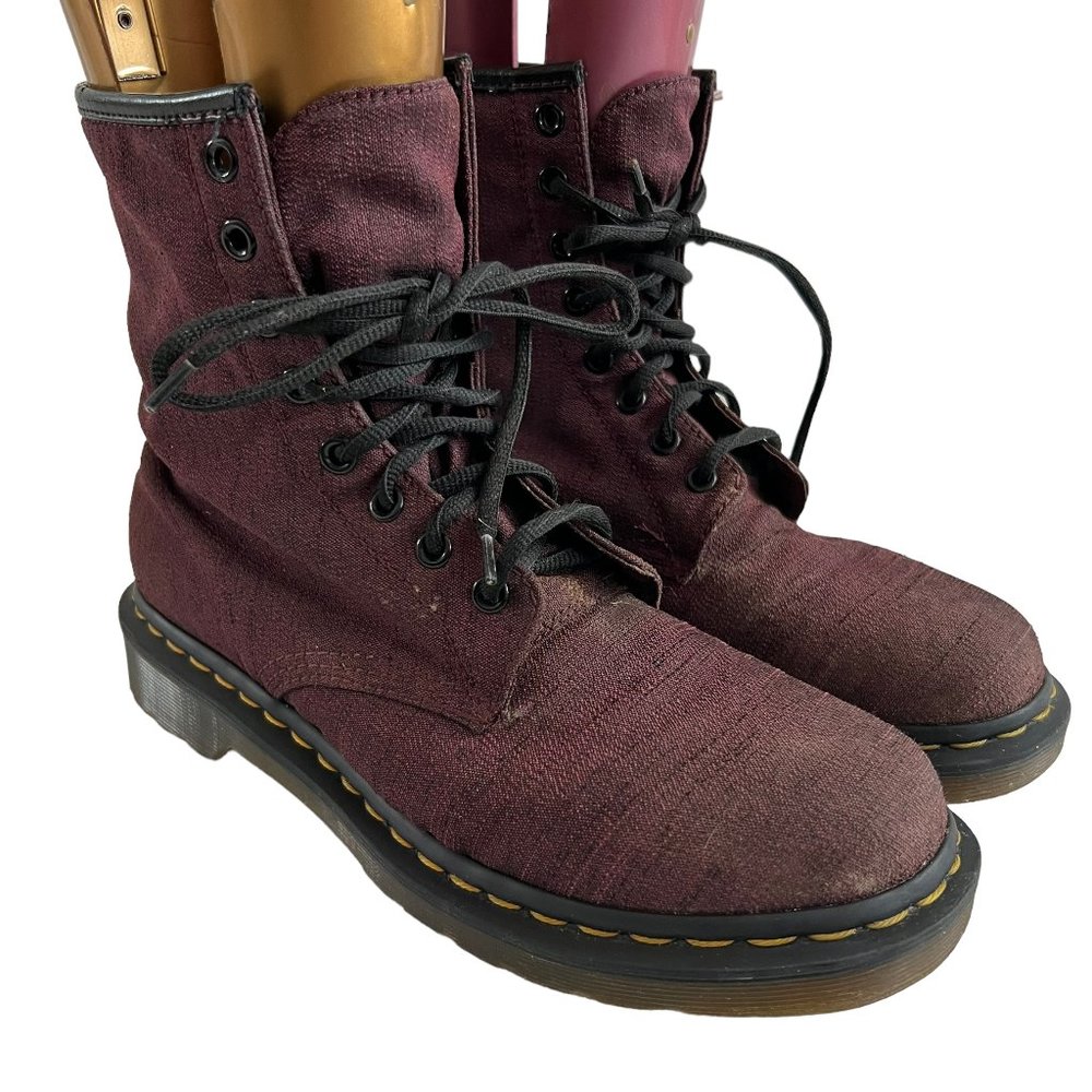 Dr. Martens Burgundy Canvas Combat Boots